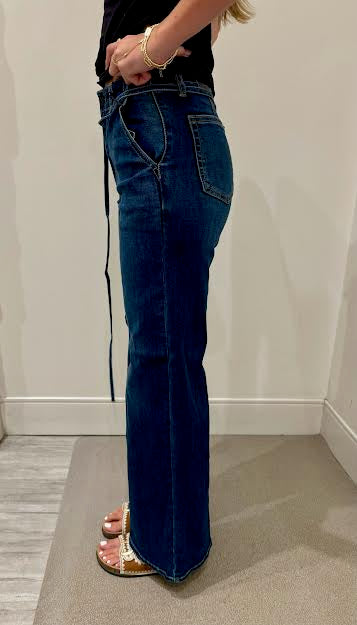 Belted Wide Leg, Dark Denim