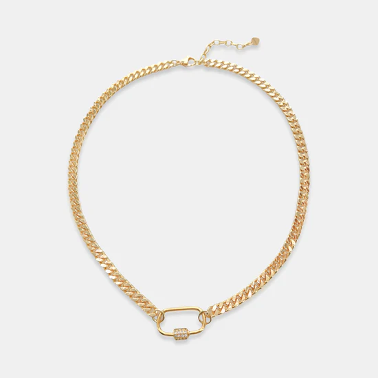 Curb Chain Necklace W Carabiner, Gold