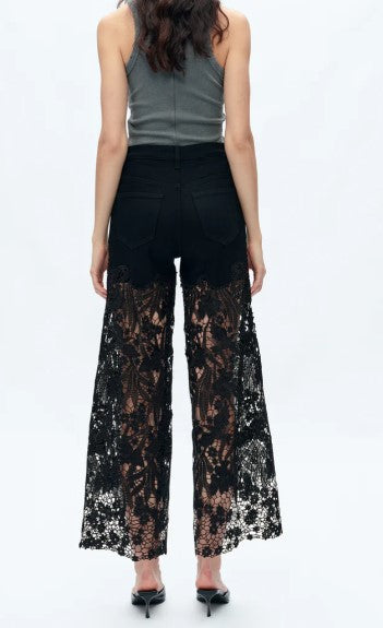 High Rise Lace Pants with Rhinestones, Black