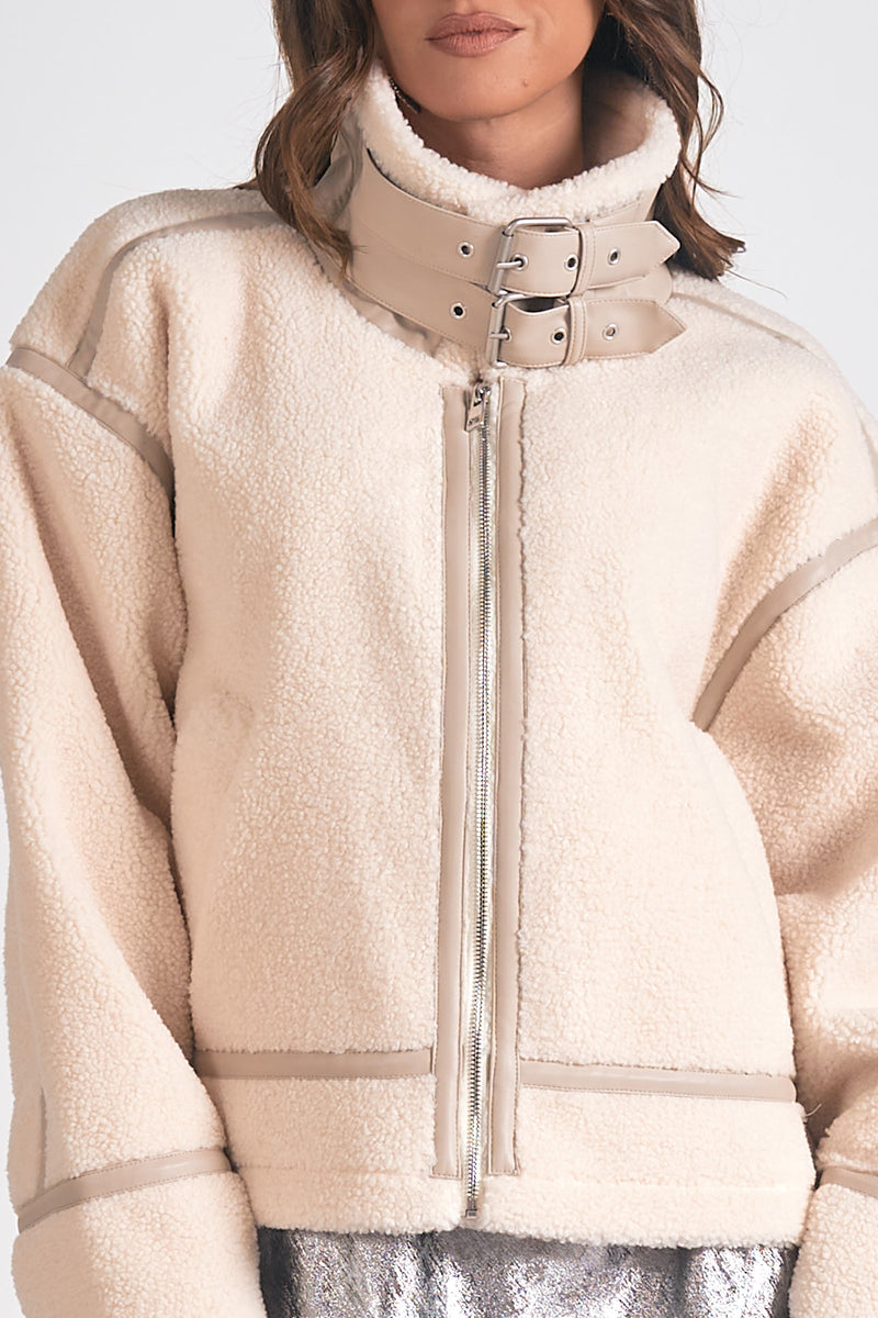 Oversized Sherpa Bomber, White