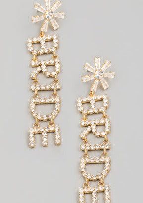 Floral Rhinestone Bride Earrings, Gold
