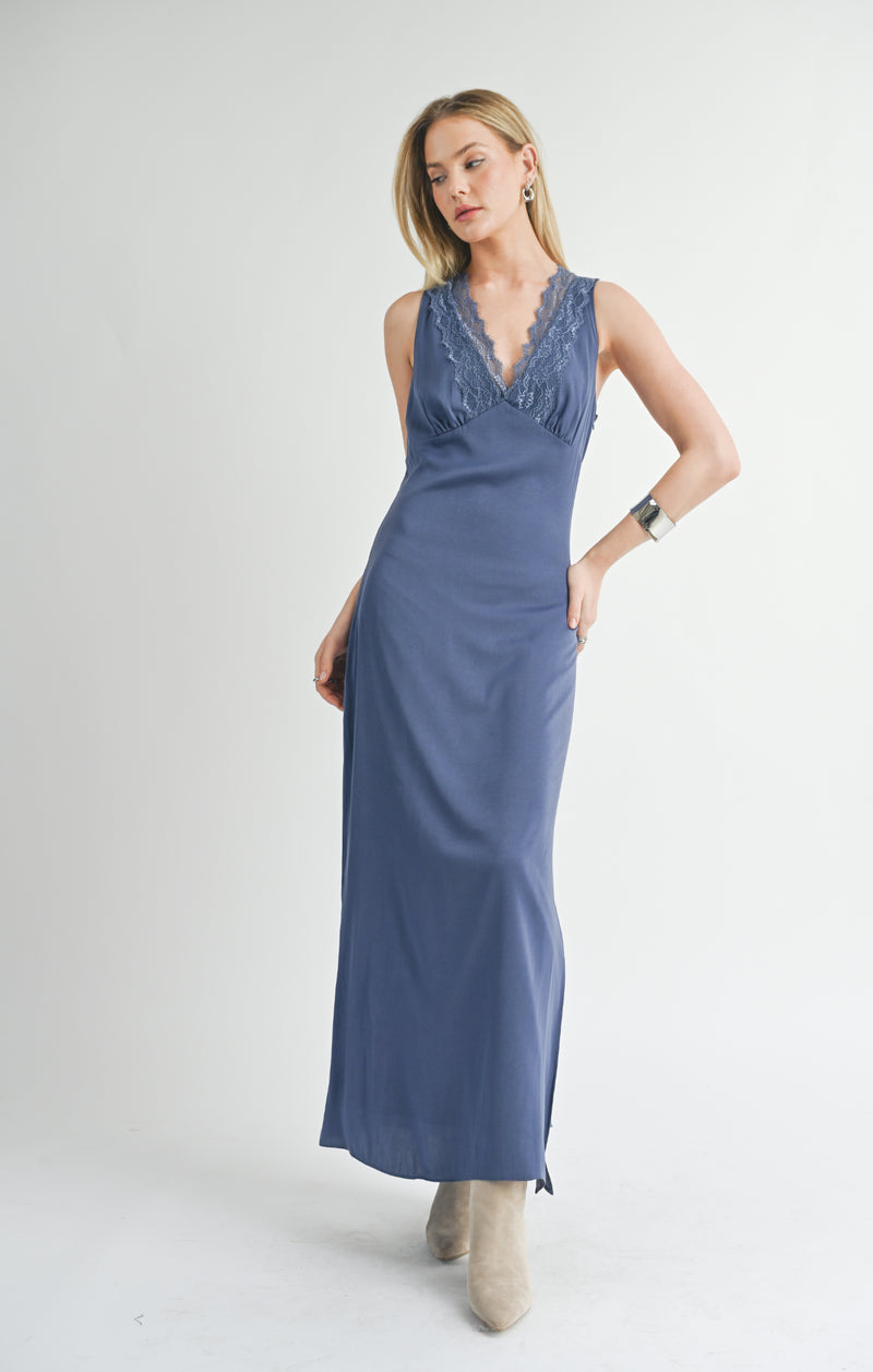 Write Poetry Lace Contrast Maxi Dress, Midnight