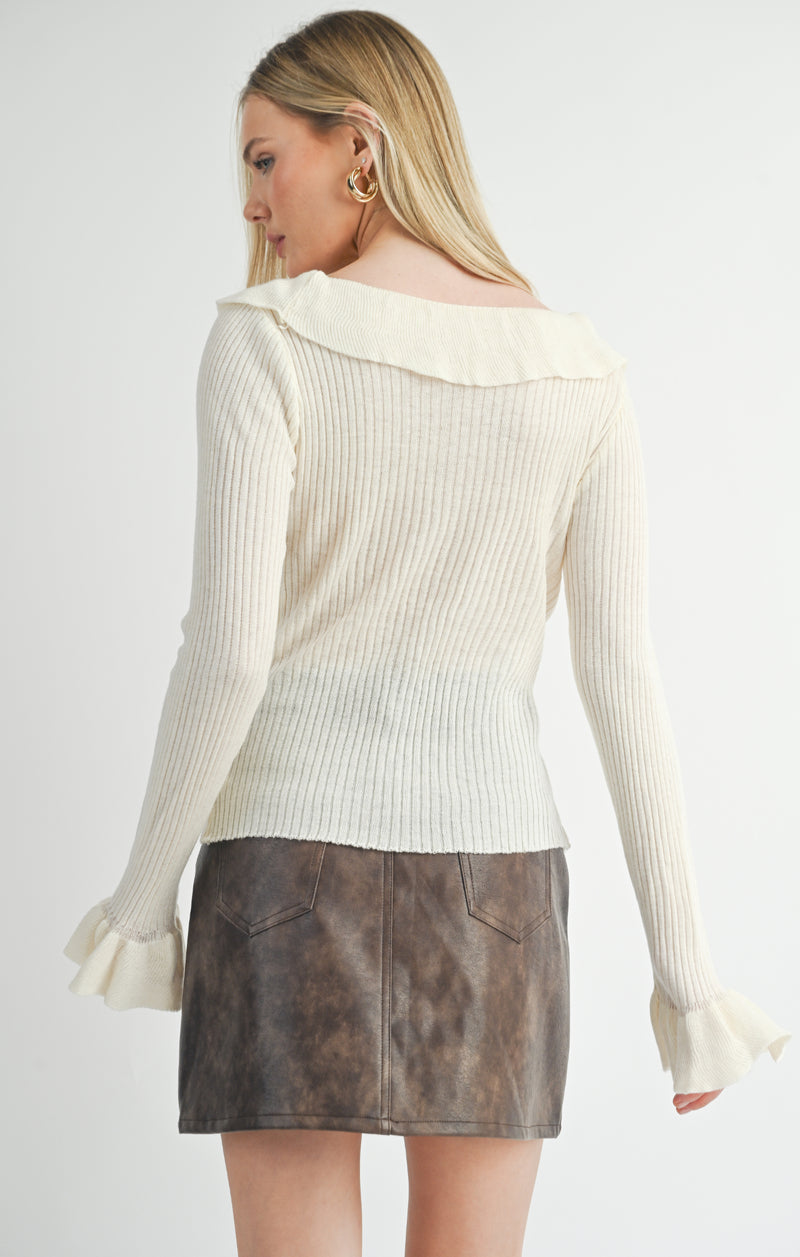 Petra Ruffled Sweater, Ivory