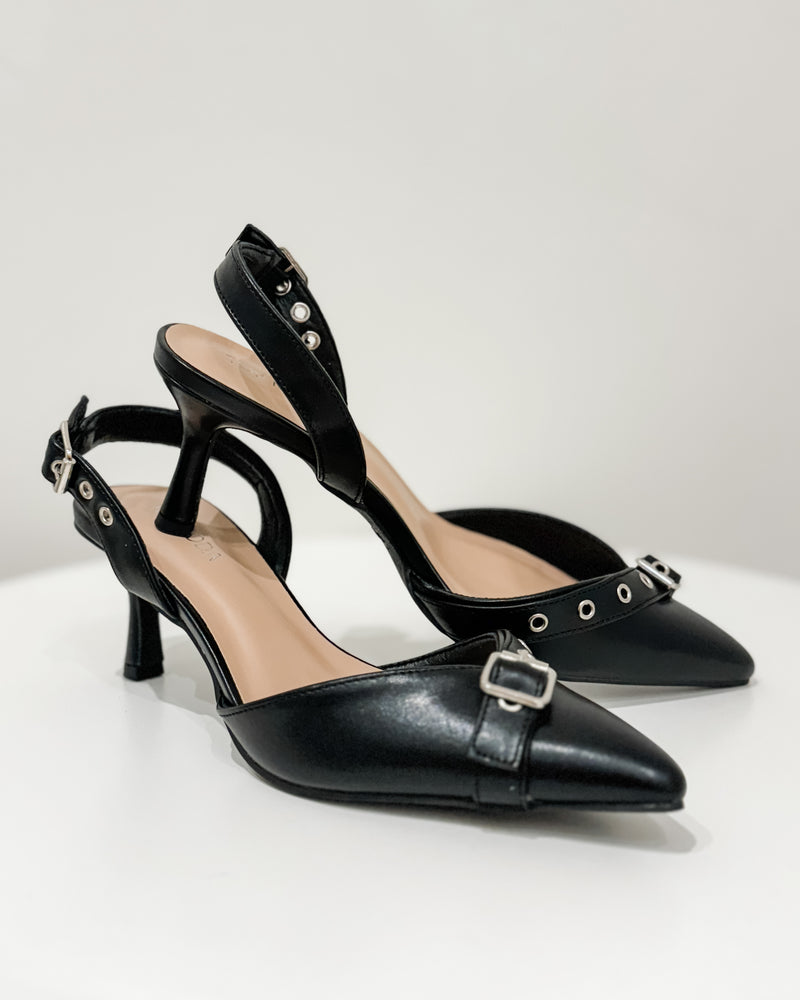 Betty Buckle Kitten Heel, Black