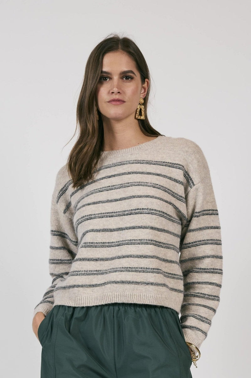 Open Windows Stripe Sweater, Grey Multi