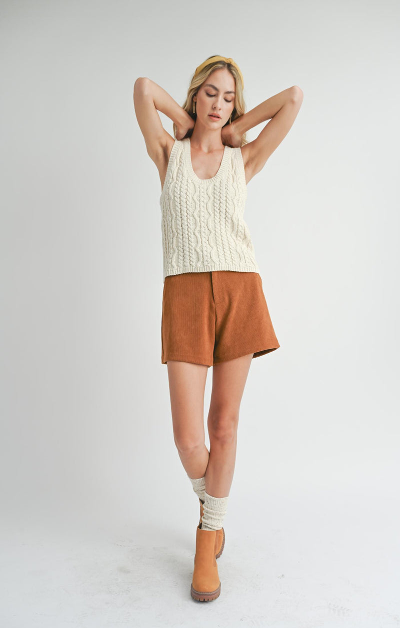 Astra Cable Knit Sweater Tank, Ivory