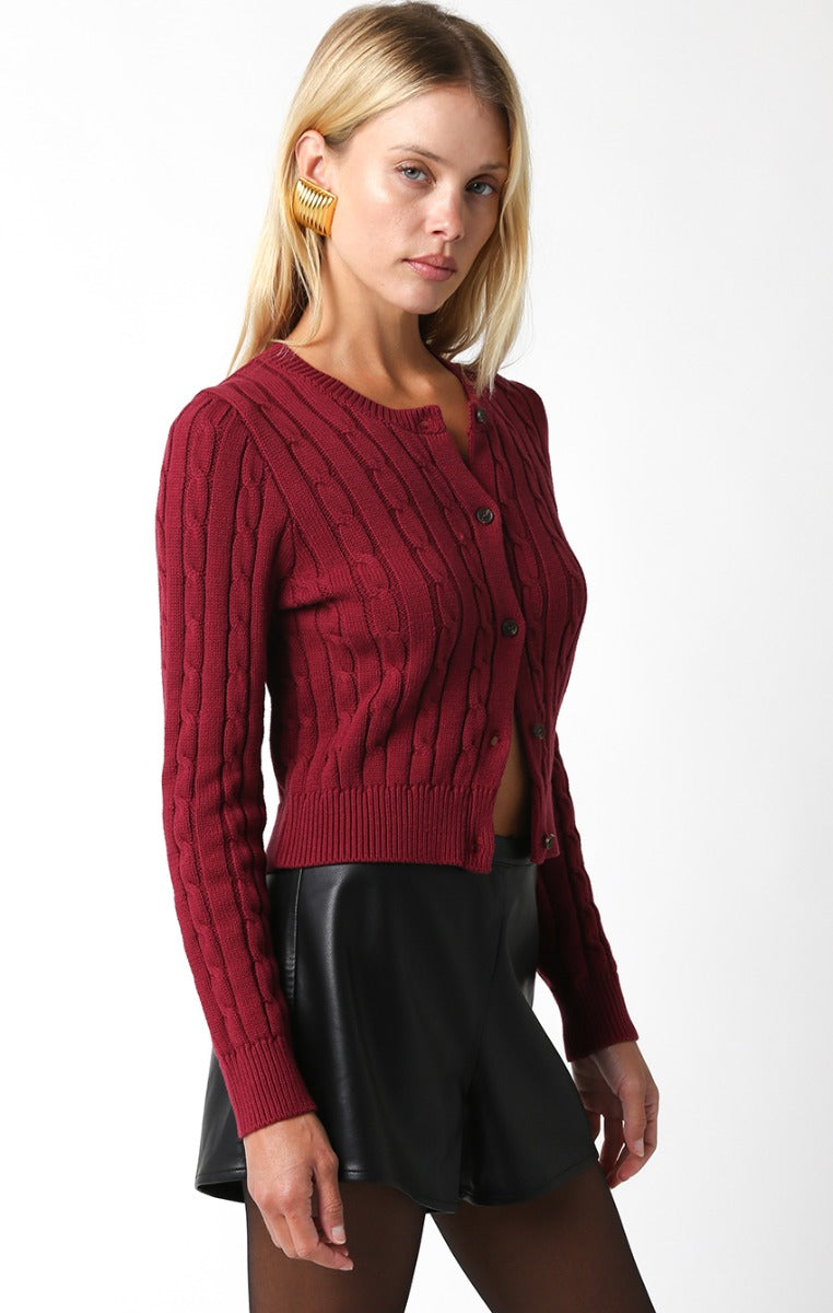 Cassidy Cableknit Sweater, Burgundy