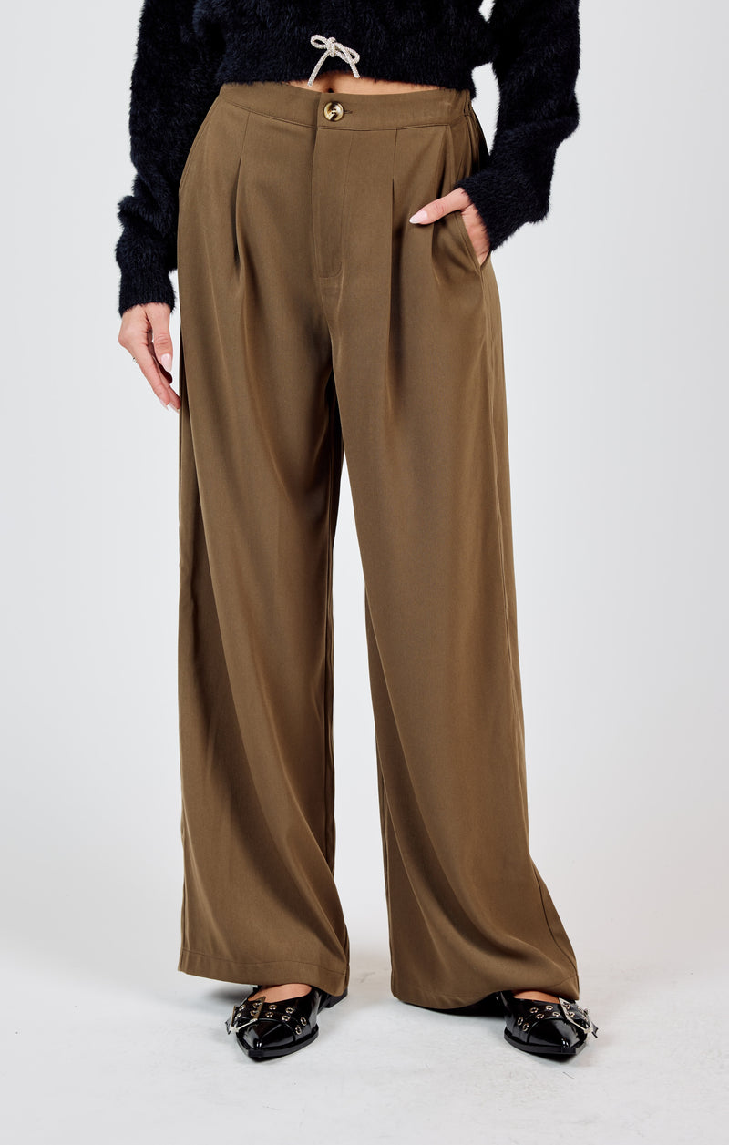 Silent Streets Wide Leg Pleated Pants, Brown