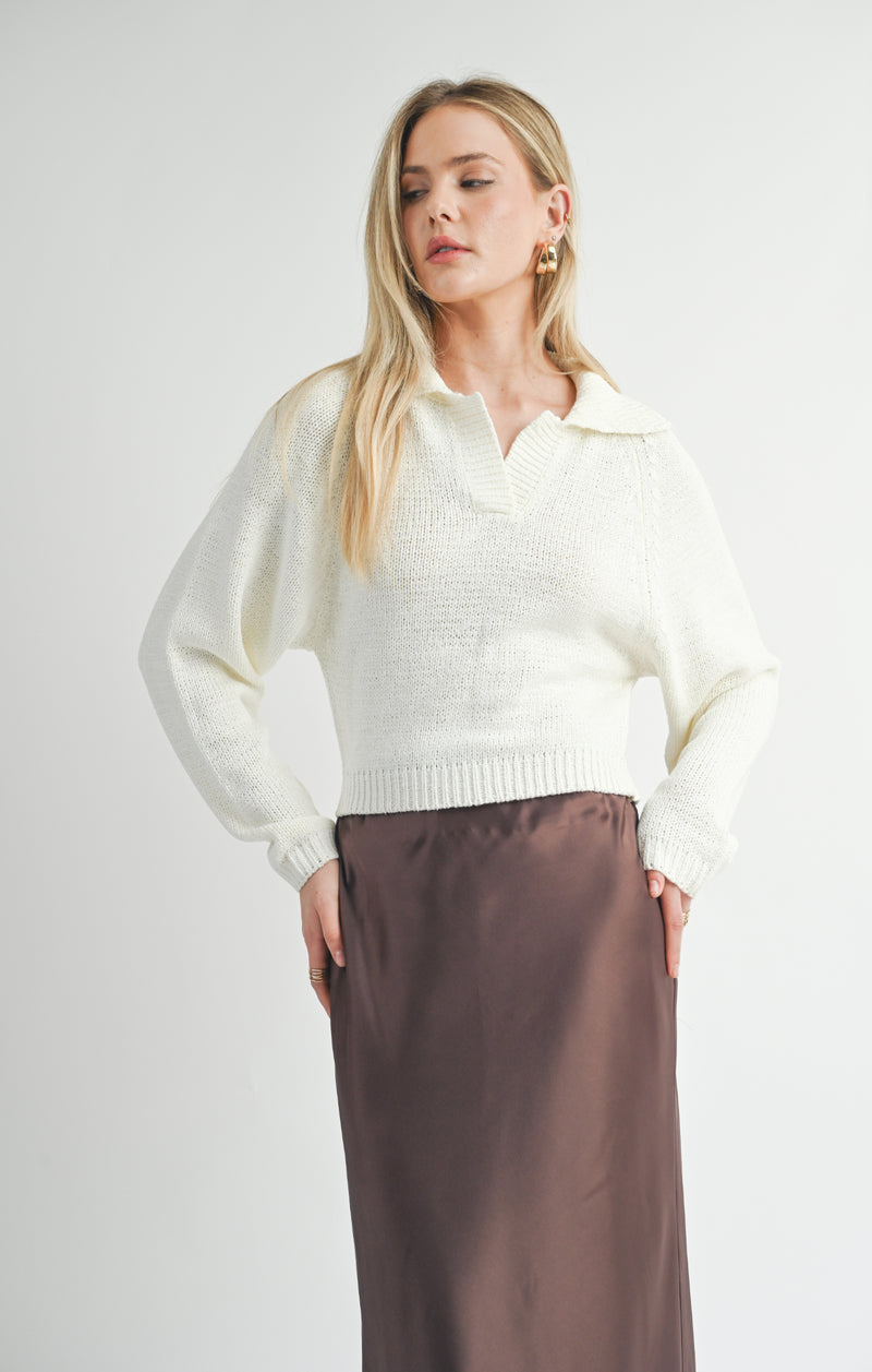 Scarlet Collared Long Sleeve Sweater, Ivory