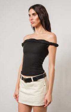 Sleeveless Twist Strap Knit Top, Black