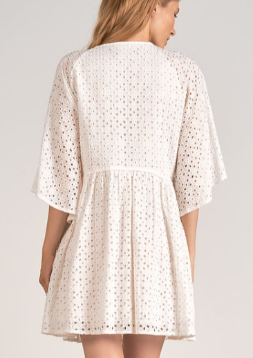 Short Sleeve Boho Mini Dress, White