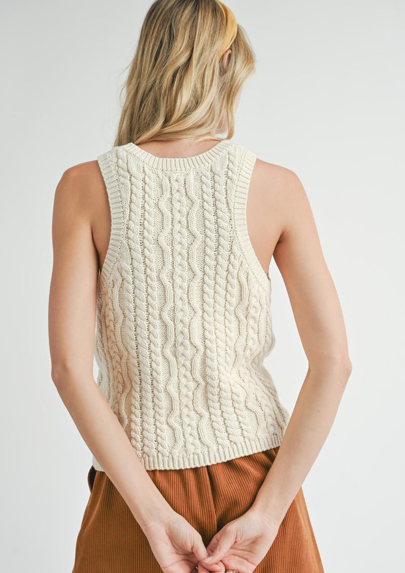 Astra Cable Knit Sweater Tank, Ivory