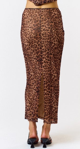 Leopard Mesh Maxi Skirt, Brown