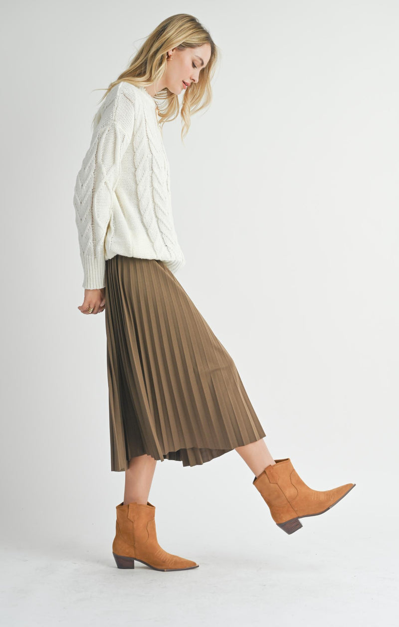 Full of Charm Pleated Midi Skirt, Brown