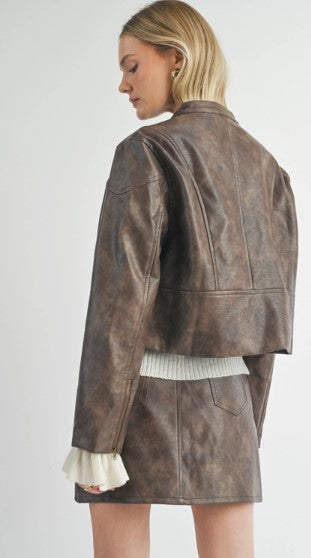 Vegan Leather Biker Jacket, Chocolate