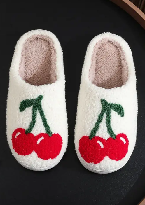 Cute Cherry Embroidered Slippers