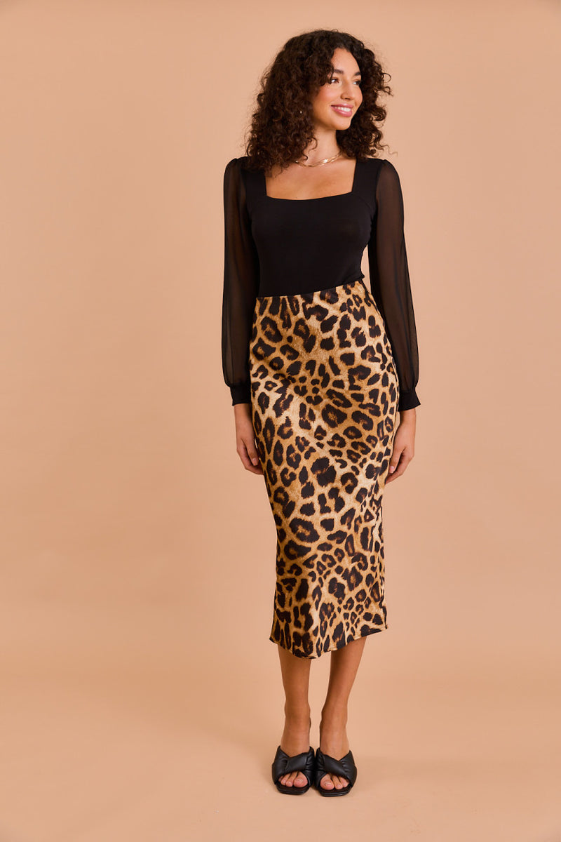 Leopard Midi Skirt, Brown