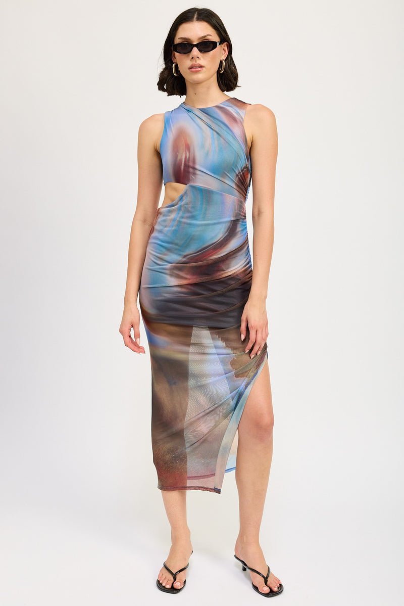 Cutout Marble Mesh Dress, Multi