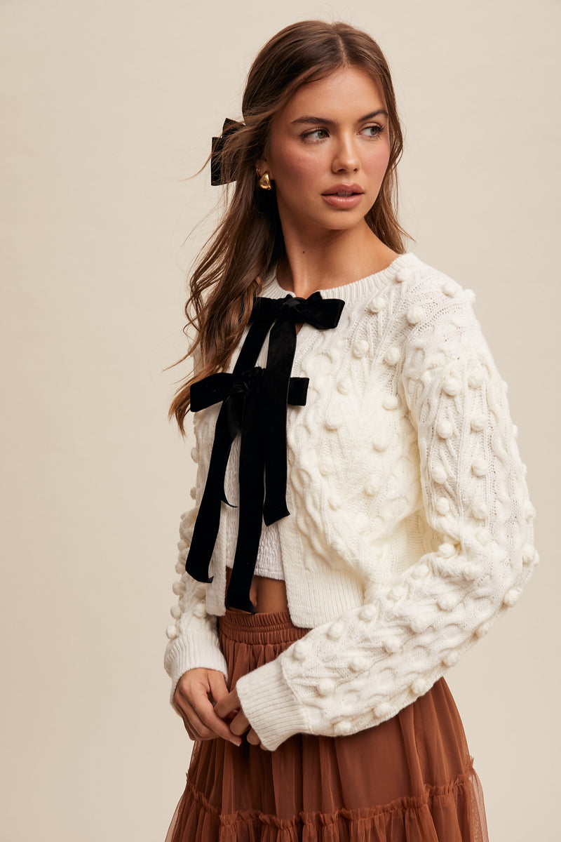 Bow Closure Knit Sweater, Cream