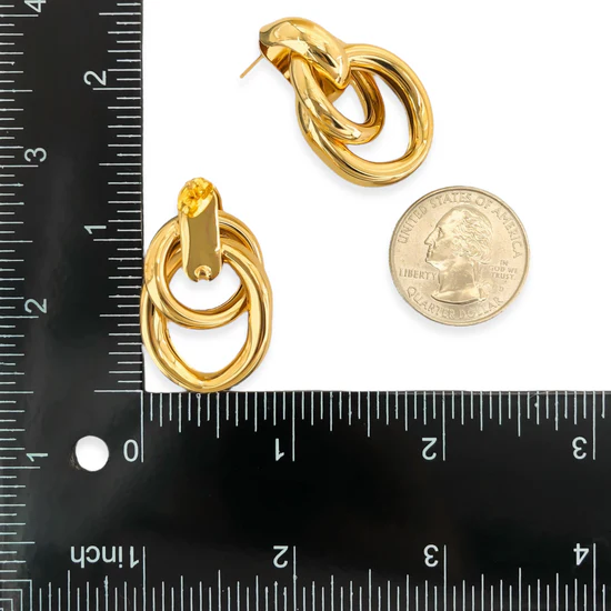 Double Link Earrings, Gold