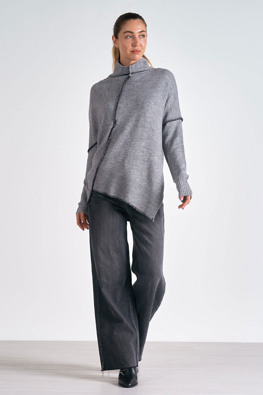 Asymmetrical Pullover Sweater, Grey