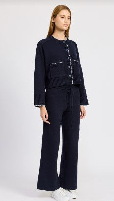 Rochelle Contrast Stitch Cardigan, Navy