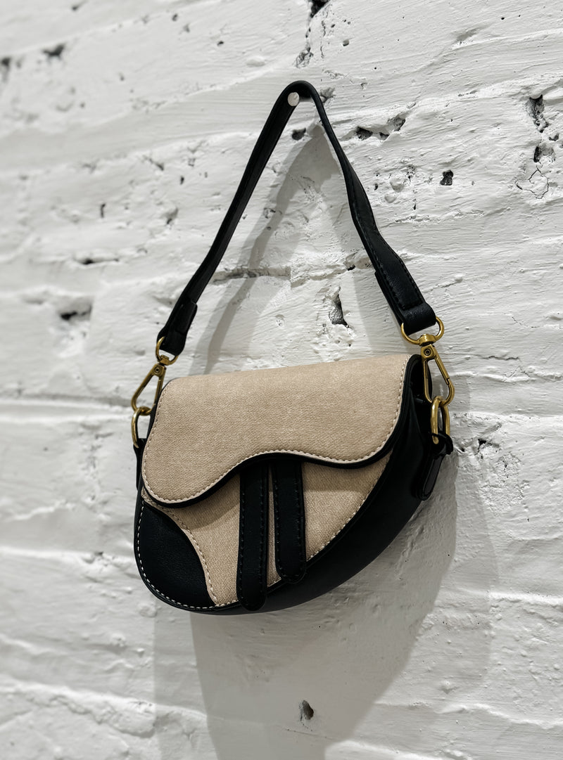 Mini Saddle Bag, Black/Beige