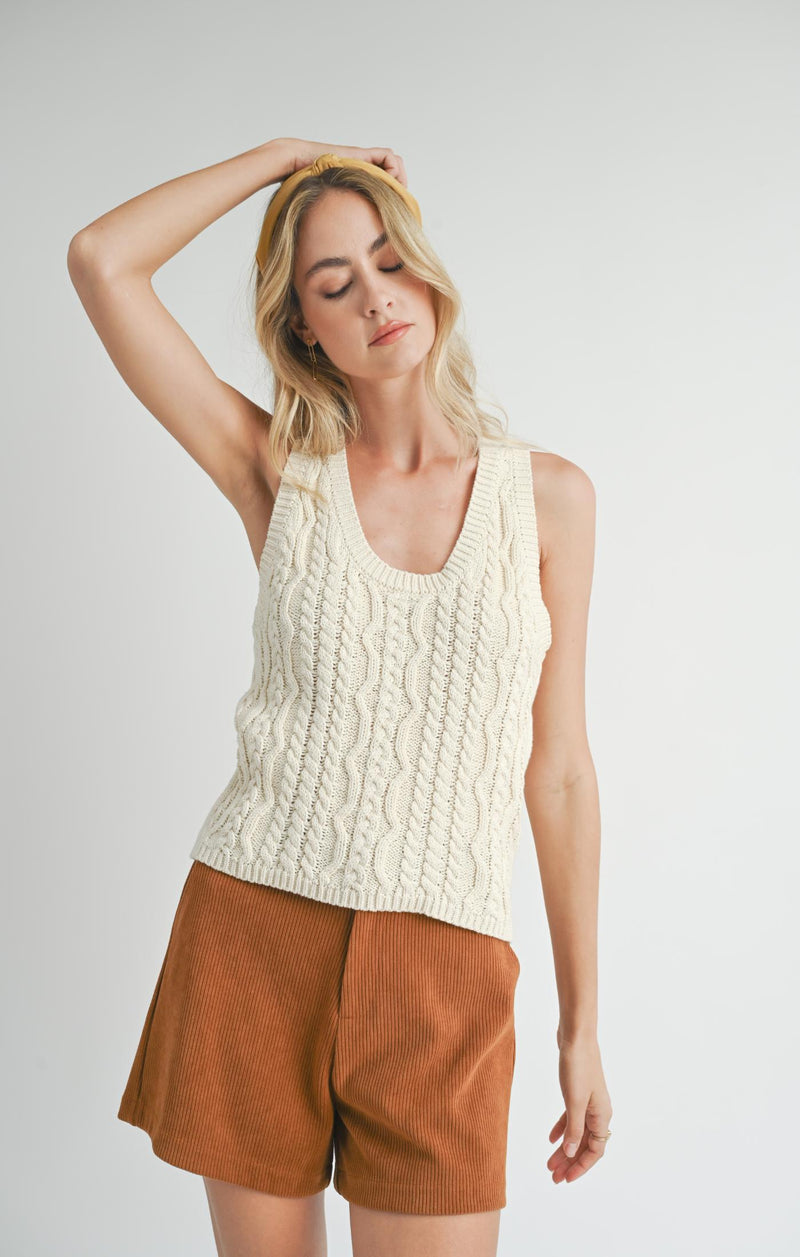 Astra Cable Knit Sweater Tank, Ivory