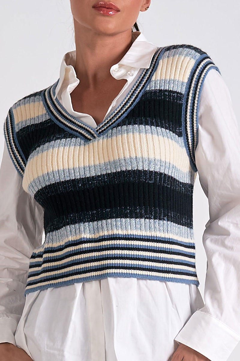 Striped Sweater Vest, Blue Multi