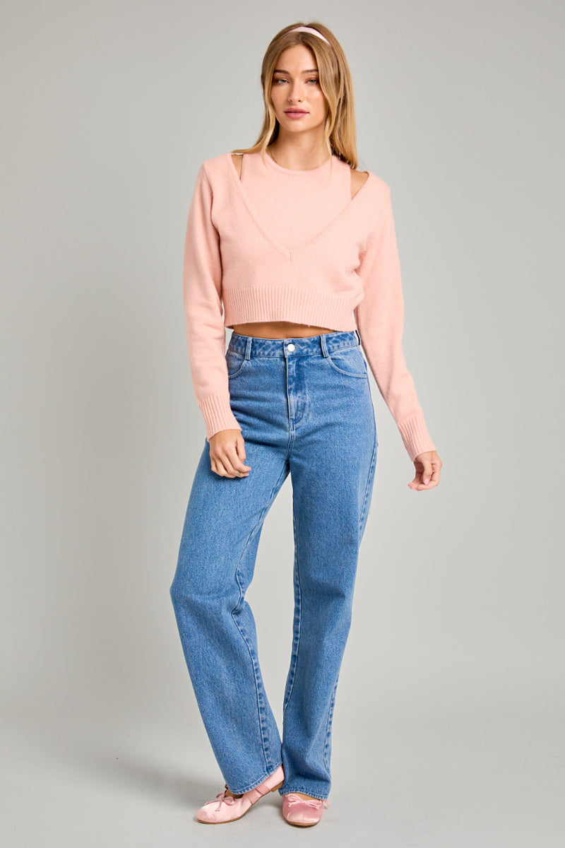 Double Layer Detail Sweater Top, Peach