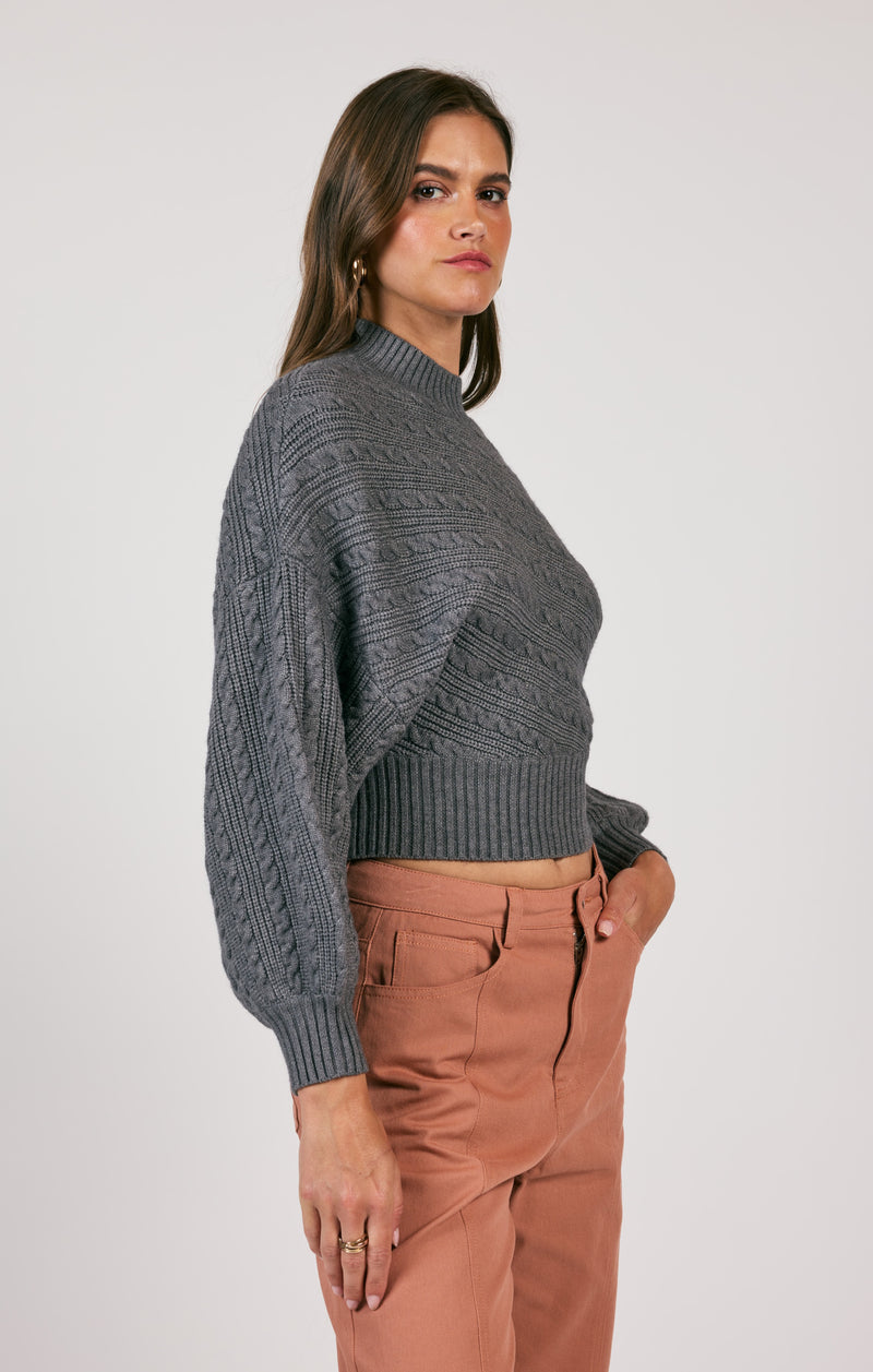 Along the Vines Cable Knit Sweater, Charcoal