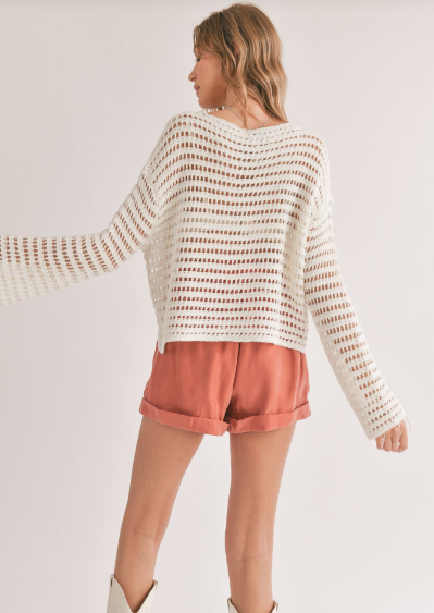 Carlita open knit sweater, white