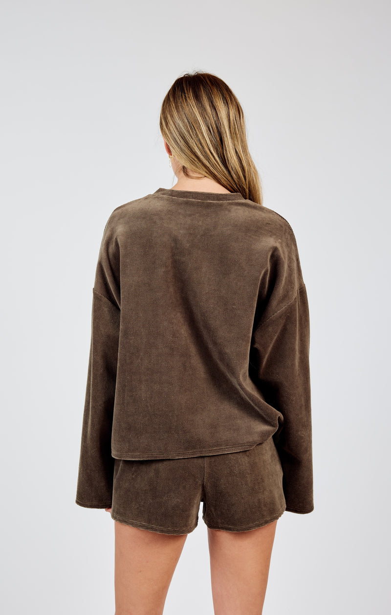 Come Over Brushed Crewneck Sweater, Brown