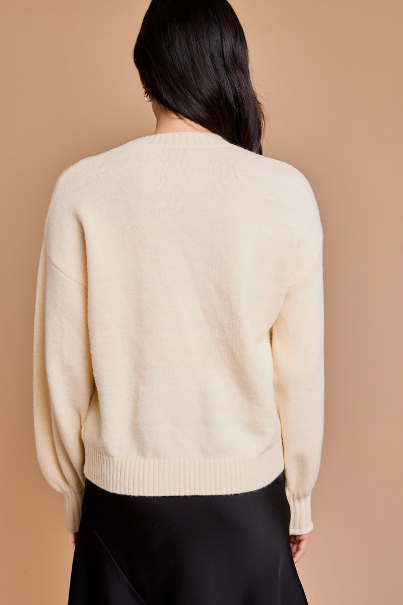 Bow Pullover Sweater, Cream