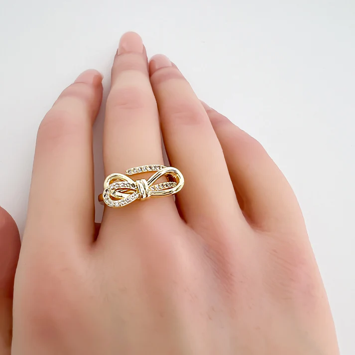 CZ Bow Ring, Gold