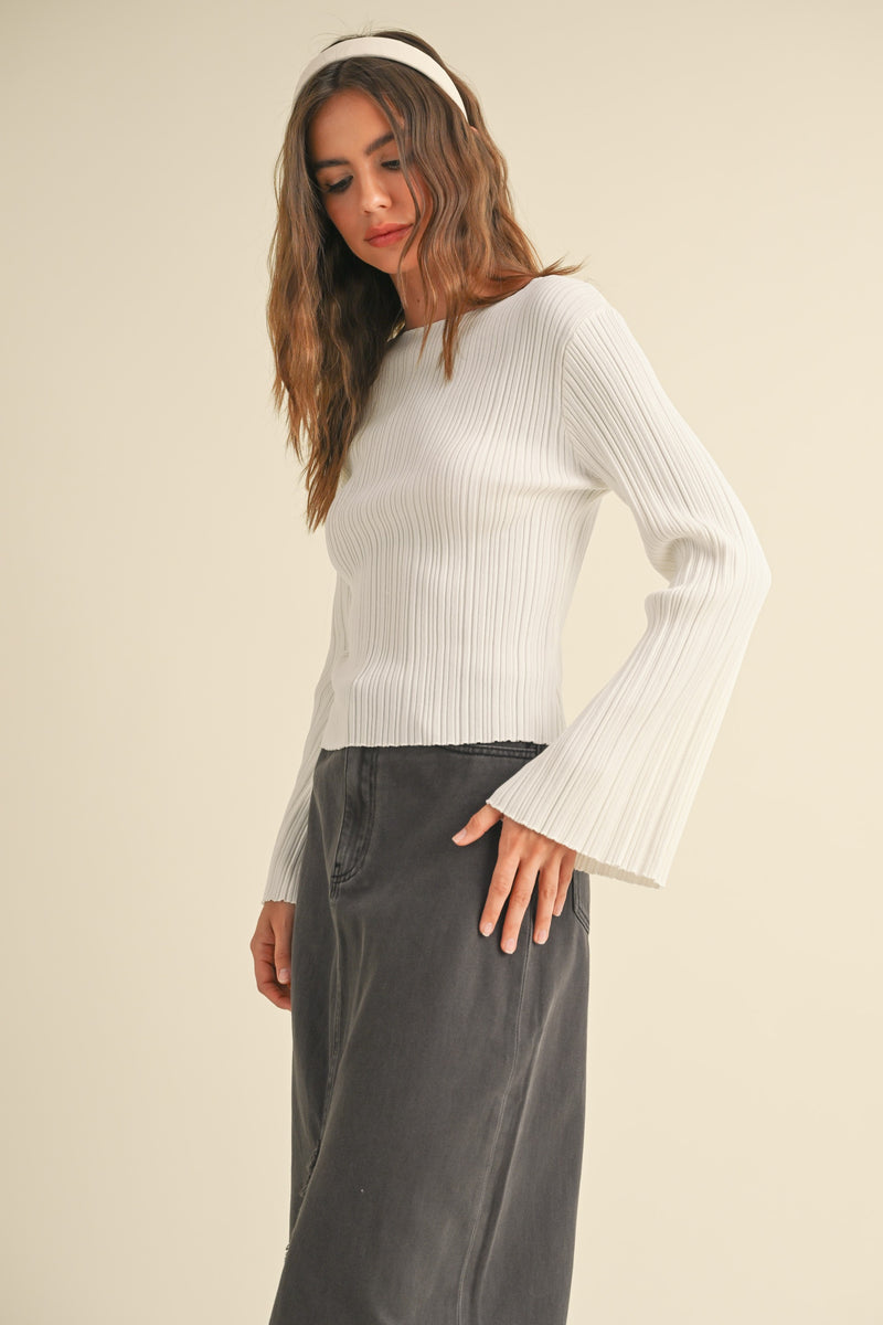 Bell Sleeve Ribbed Knit, Off White