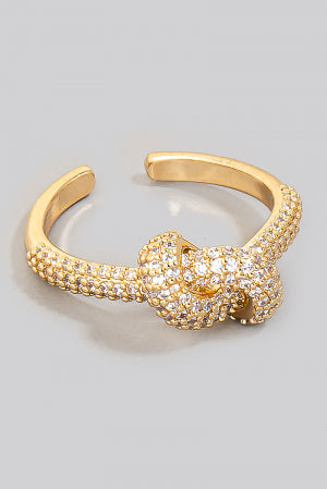 Cz Pave Knot Open Band Ring, Gold