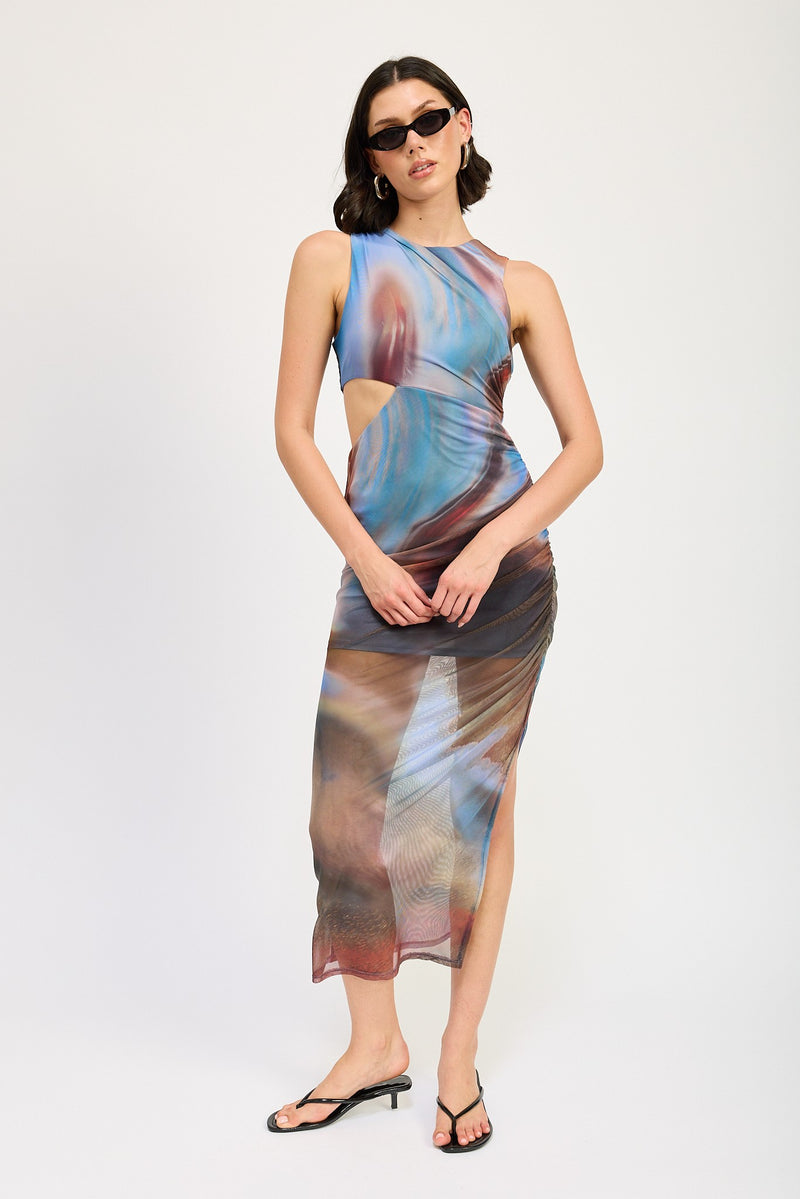 Cutout Marble Mesh Dress, Multi