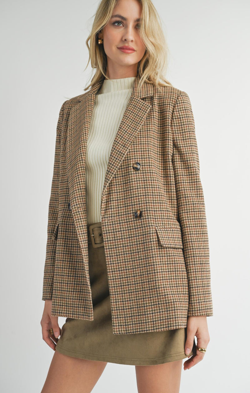 Nicola Houndstooth Blazer, Taupe/Multi