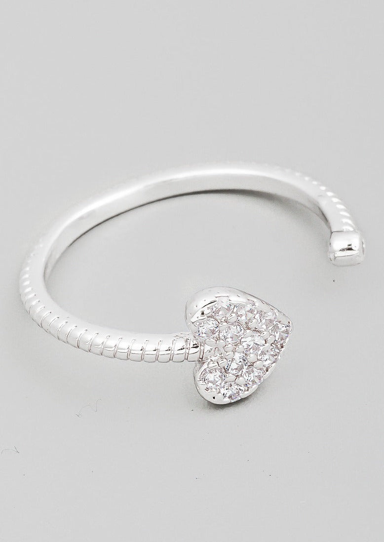 Pave Textured Heart Ring, Silver