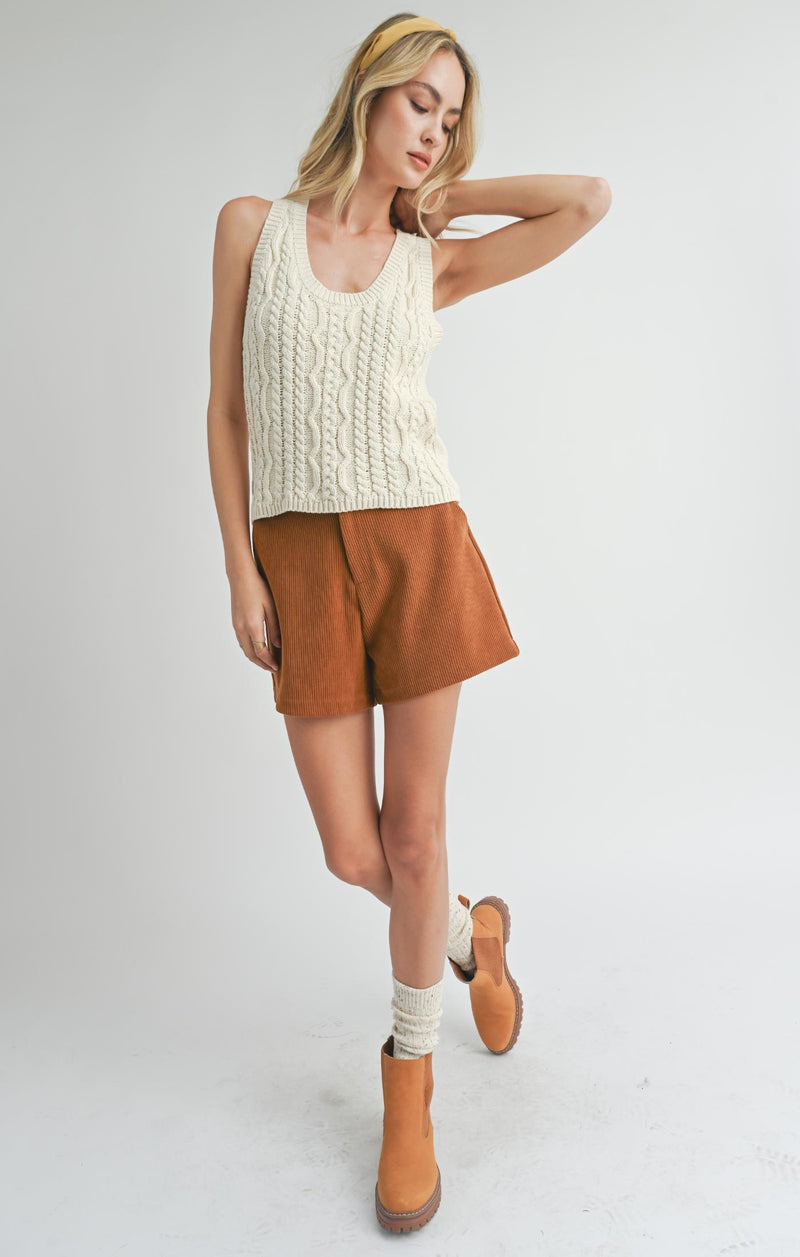 Astra Cable Knit Sweater Tank, Ivory