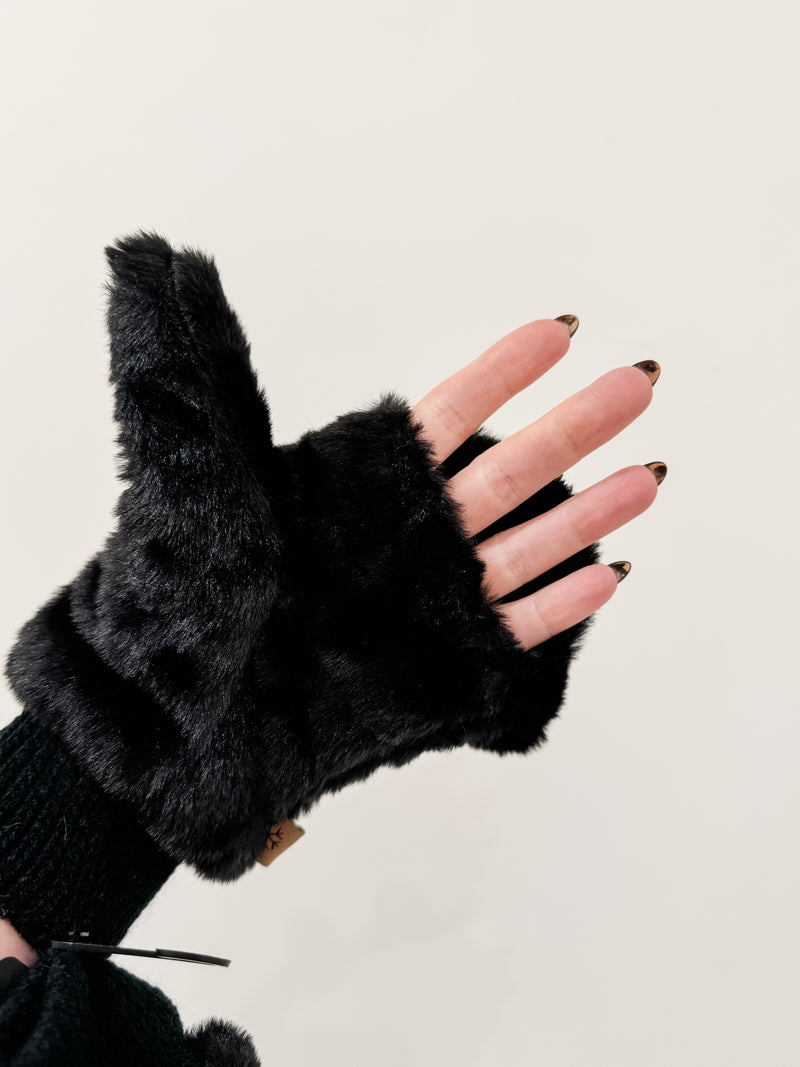 Solid Faux Fur Mittens