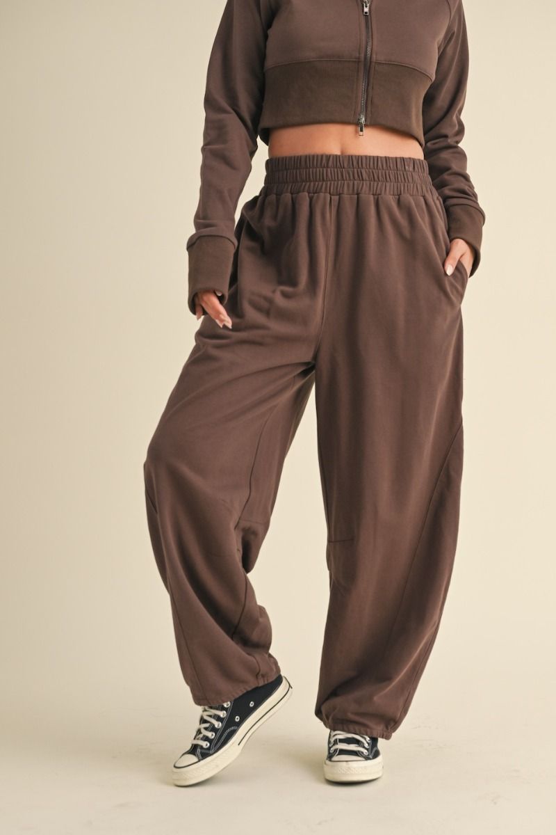 French Terry Flowy Joggers, Chocolate