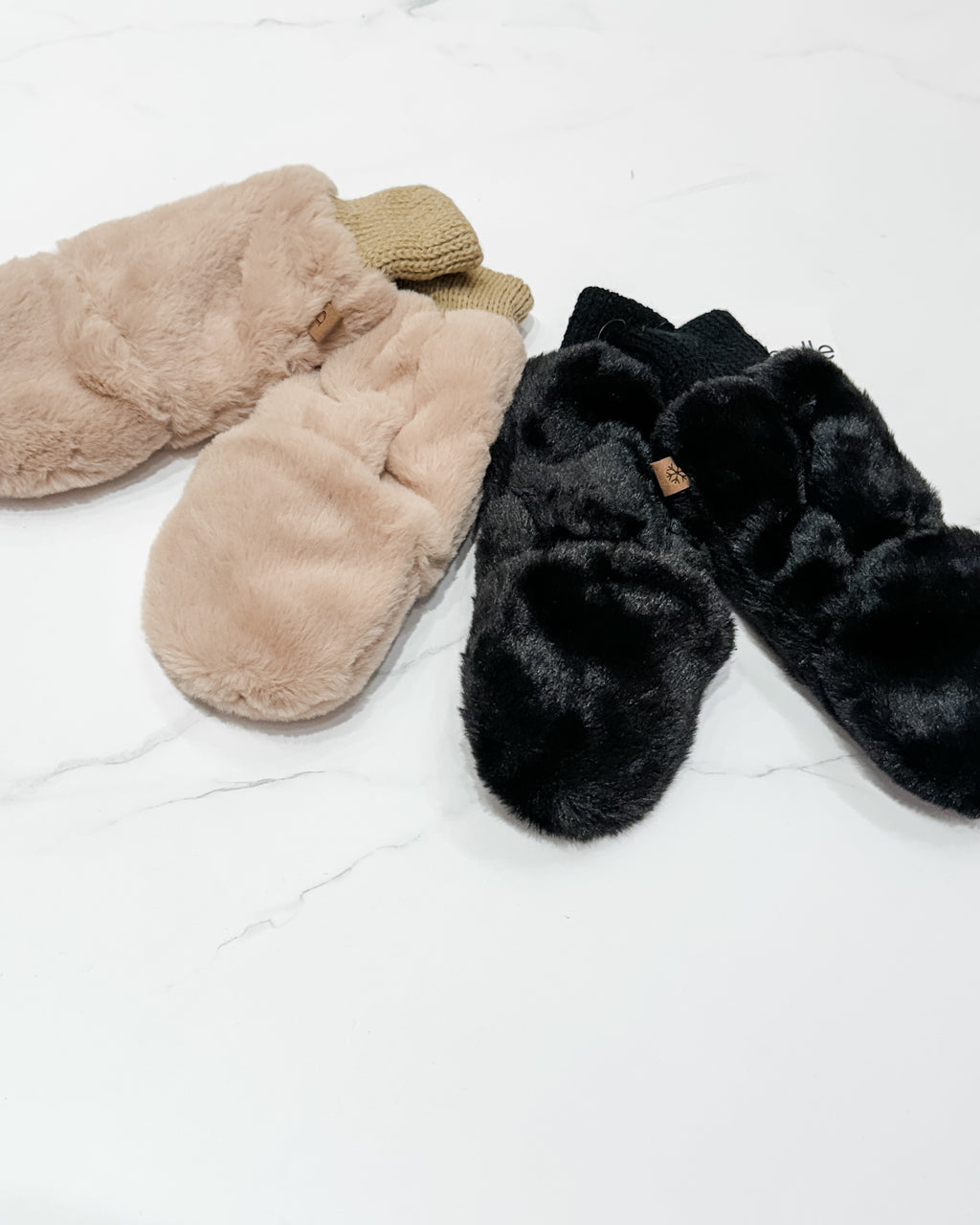 Solid Faux Fur Mittens