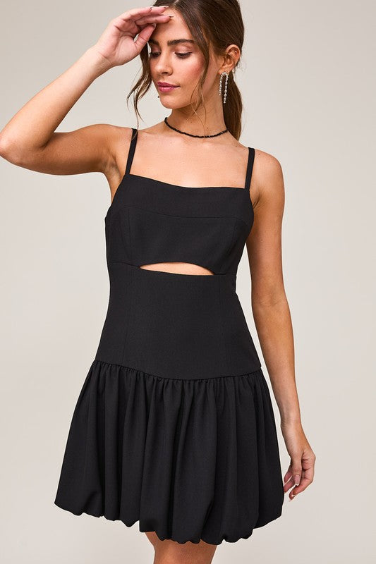 Drop Waist Cutout Mini Dress, Black