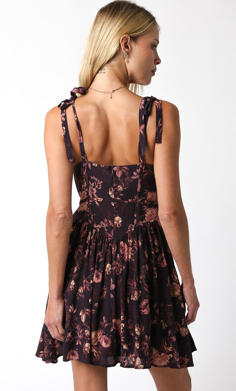 Corset Mini Dress, Brown Floral