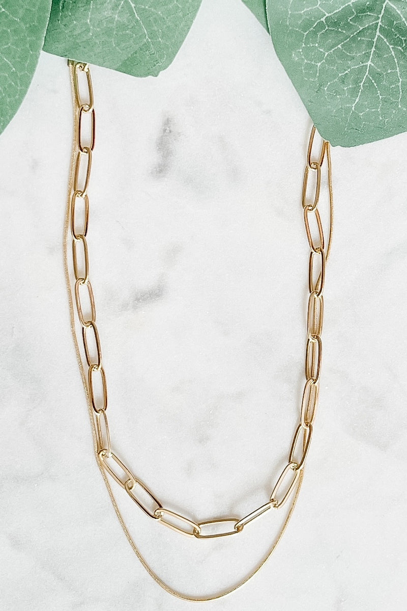 Two-Layer Cable Chain Necklace, Gold