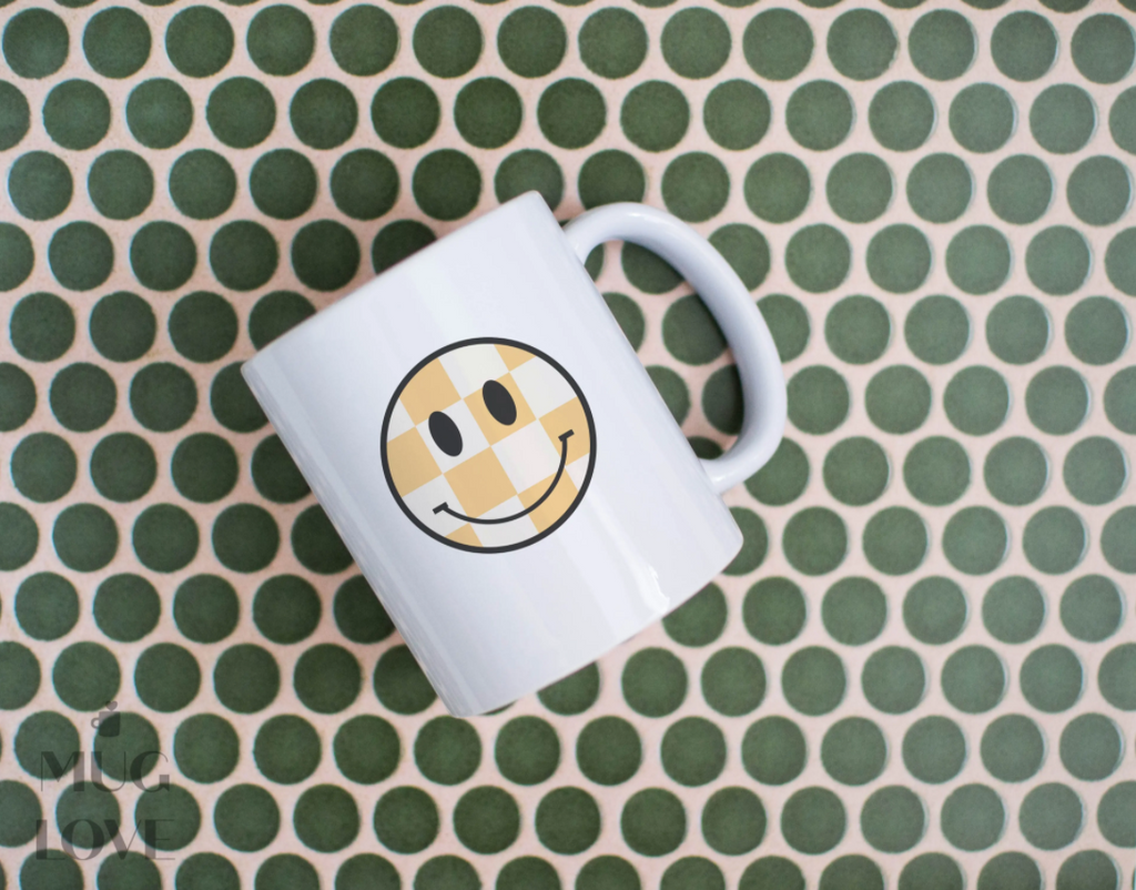Checkered Smiley Face Mug, 11 Oz