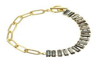 Gold Rhinestone Chain Bracelet, Hematite