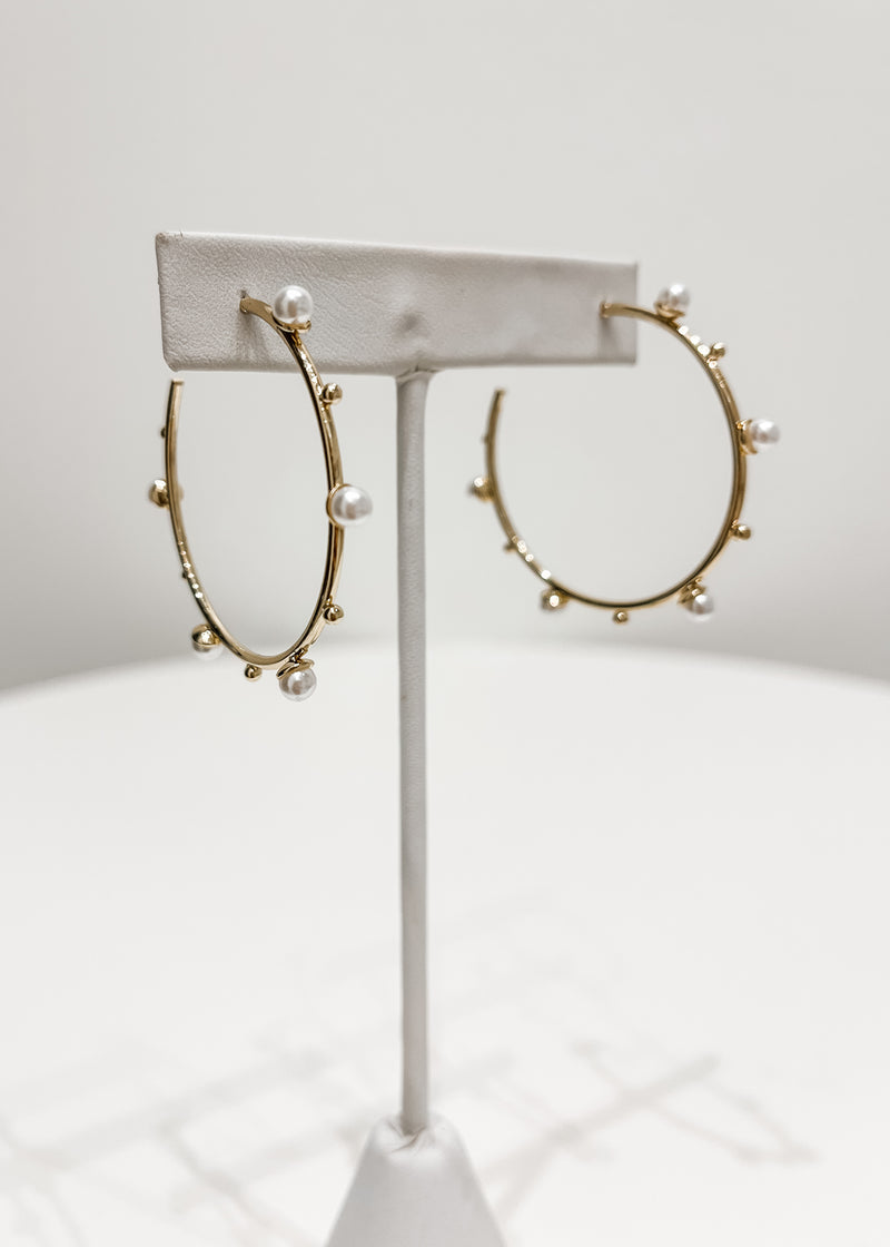 Pearl Studded Hoop Earrings, Gold